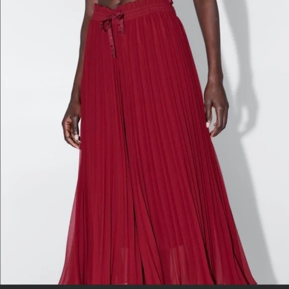 ZARA maroon pleated Palazzo Culotte wide pant trousers - Picture 2 of 5